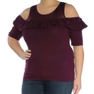 INC Women's Cold-Shoulder Sweater Ruffle Top Sweater Deep Purple Plum XL New